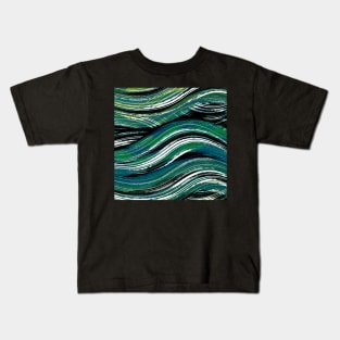 Makin’ Earthy Water Waves | Digital Pattern | Bold Blue, Green and Teal Kids T-Shirt